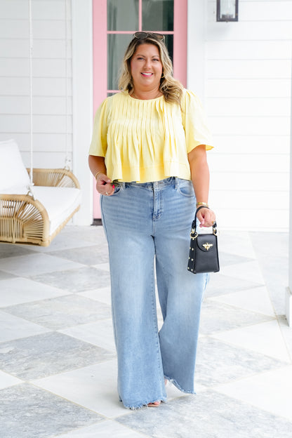 Short Sleeve Round Neck Top with Pintuck Detail