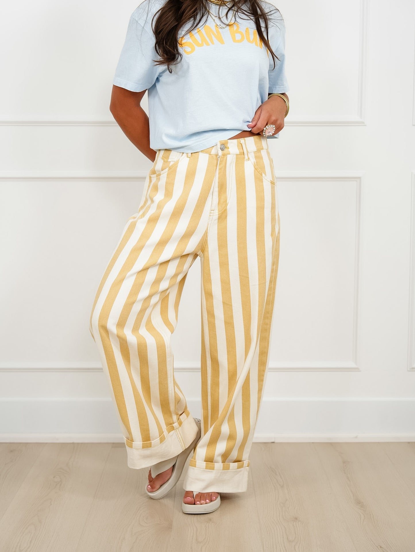 Restock! Stripe High Waist Cuffed Leg Barrel Pants