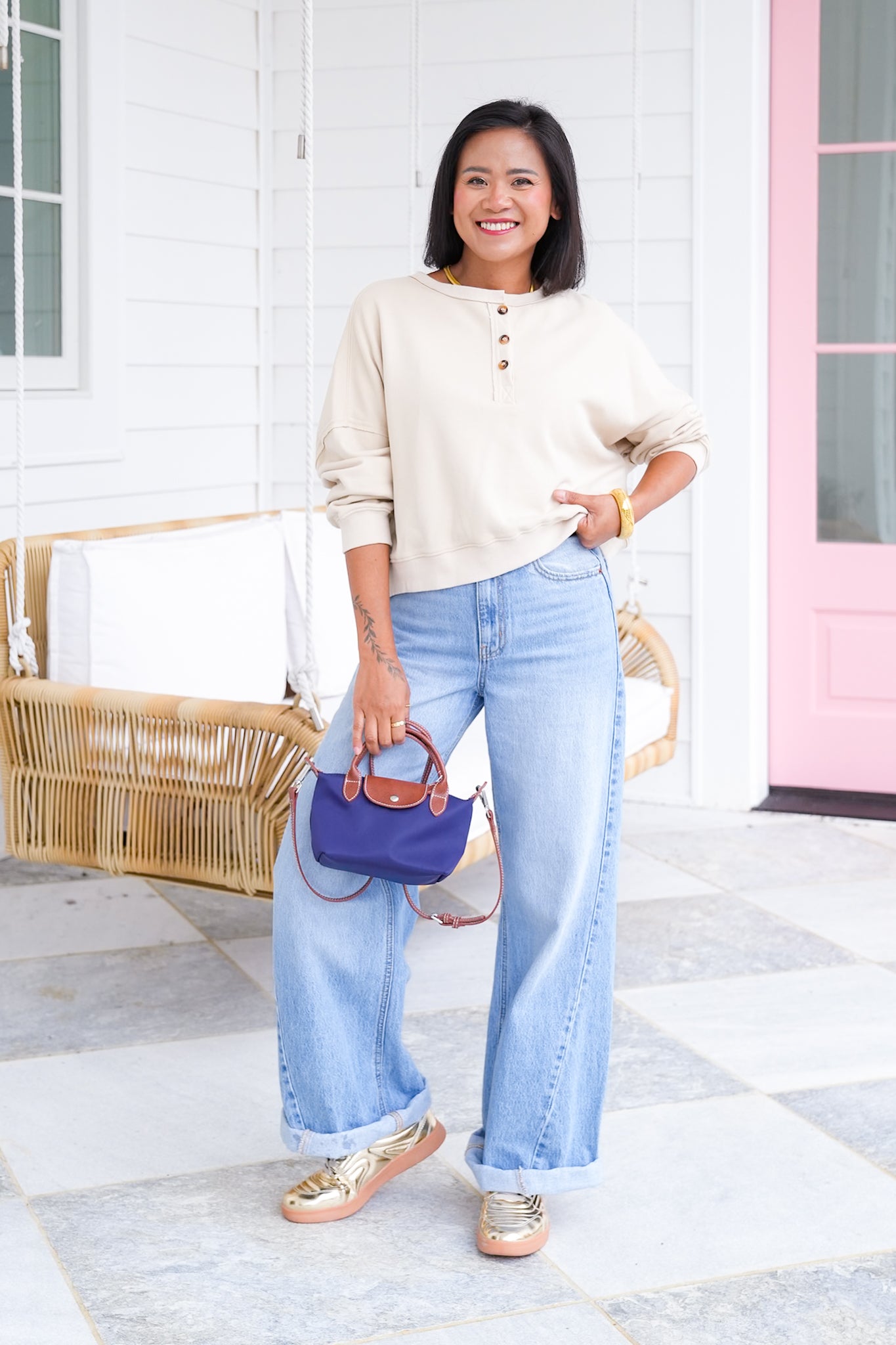 Long Sleeve Henley Sweatshirt Top