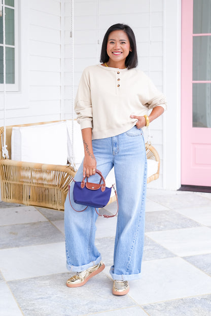 Long Sleeve Henley Sweatshirt Top