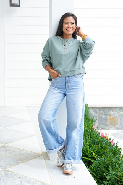 Long Sleeve Henley Sweatshirt Top