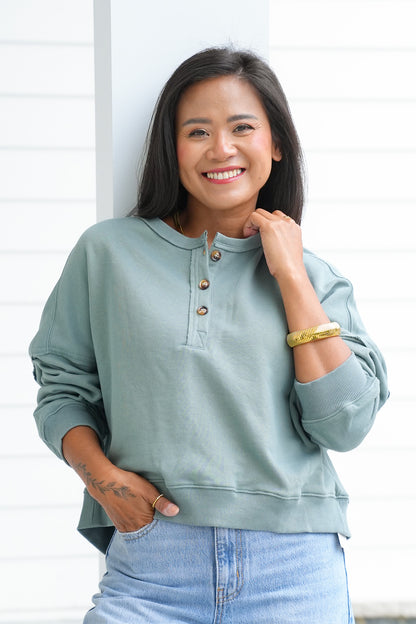 Long Sleeve Henley Sweatshirt Top
