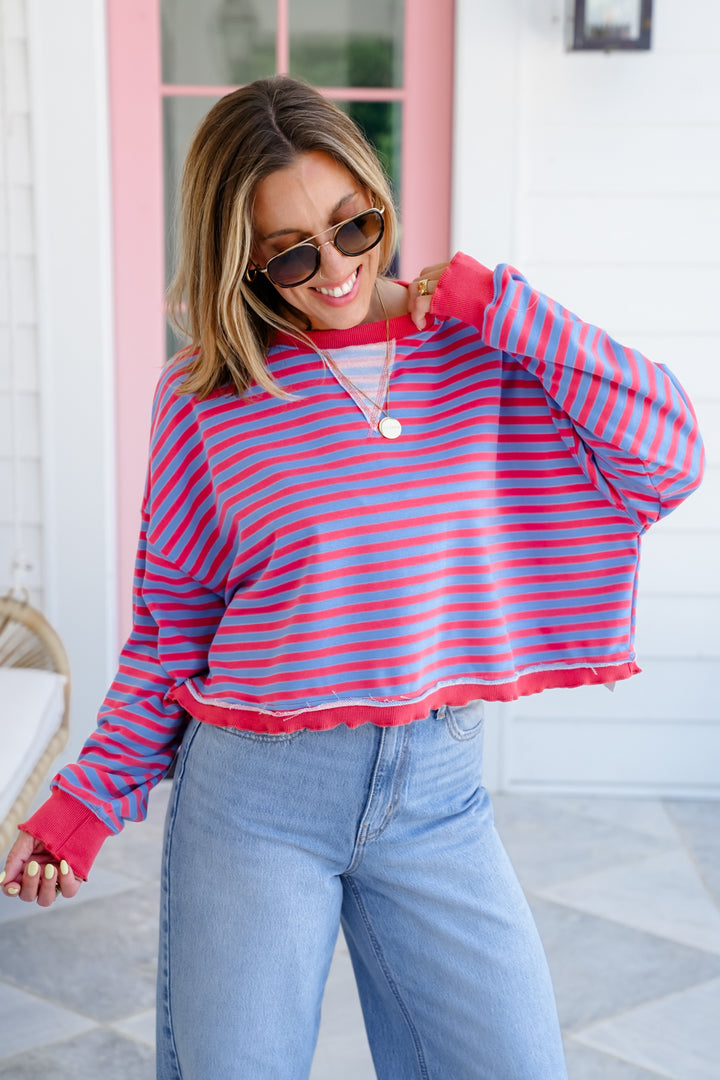 Striped Long Sleeve Round Neck Top