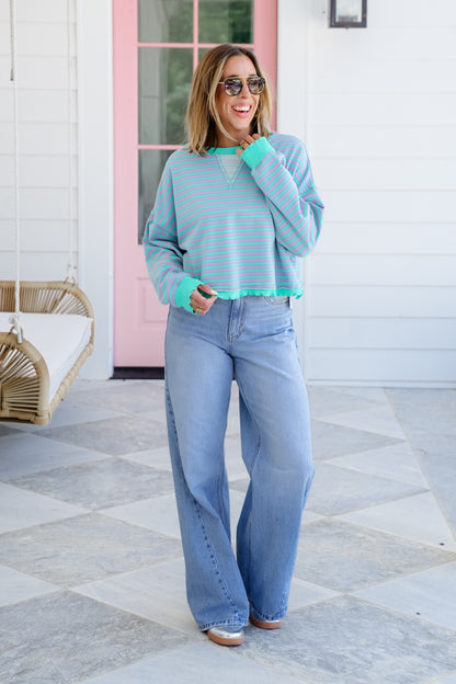 Striped Long Sleeve Round Neck Top