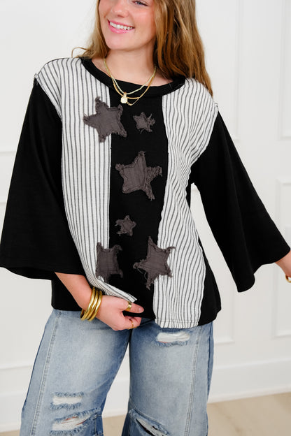 POL Color Block and Stripe Top with Star Patch Detail
