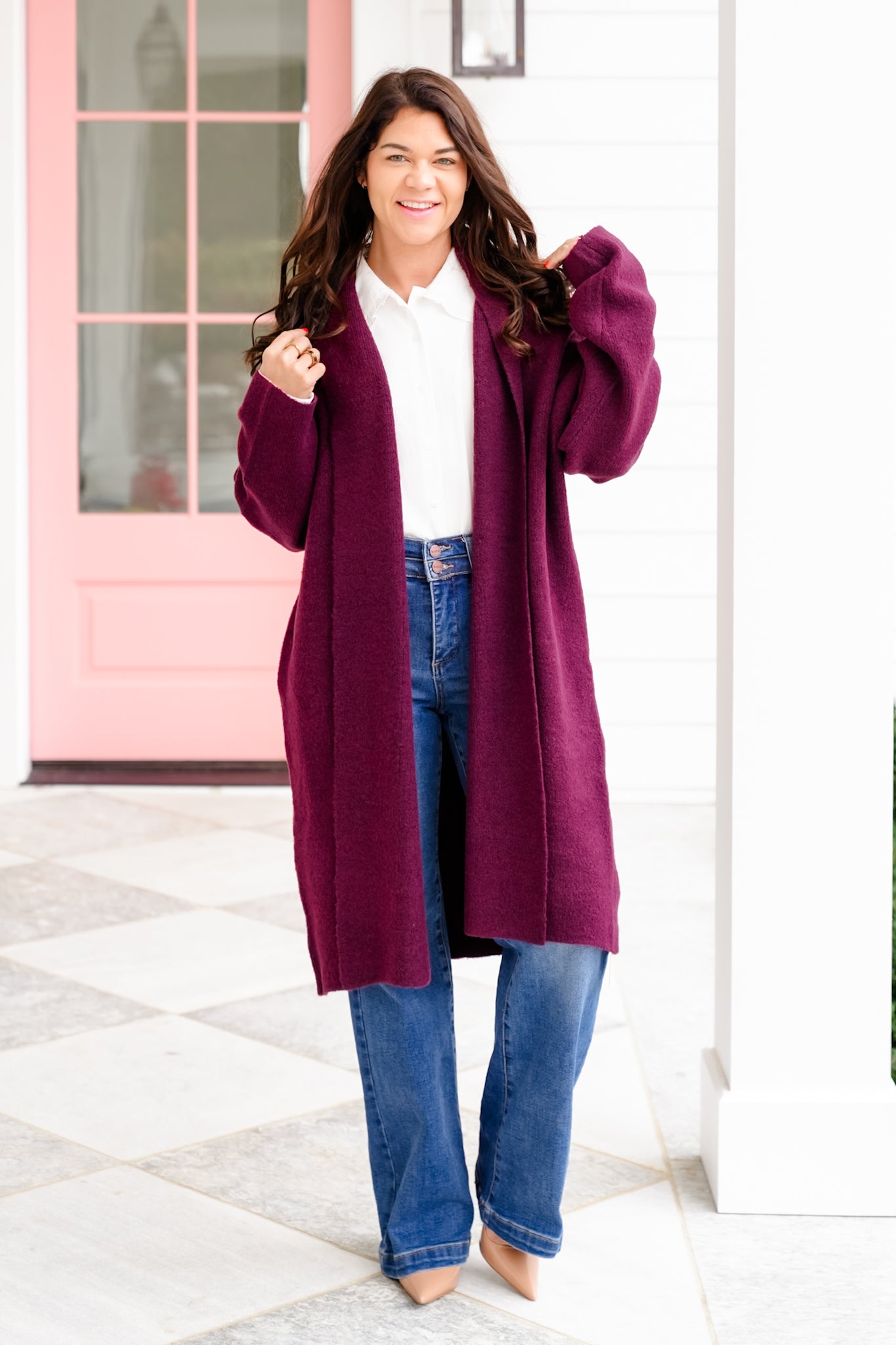 Long Sleeve Long Cardigan with Side Pockets