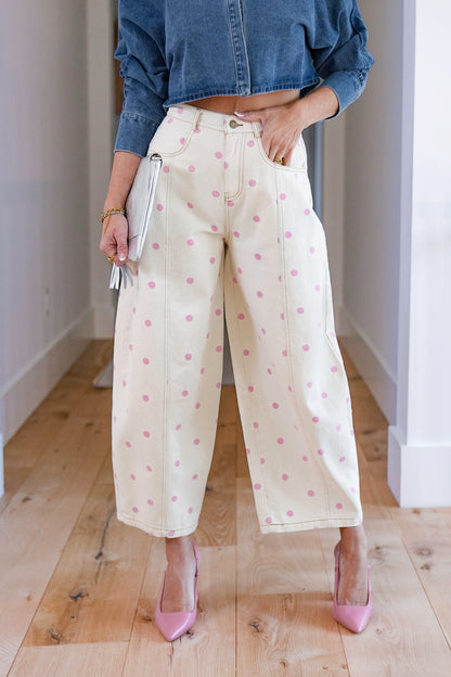Polka Dot Print Wide Leg Pants
