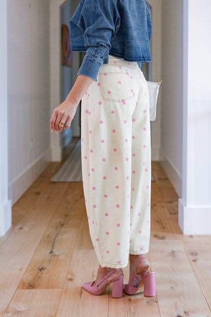 Polka Dot Print Wide Leg Pants
