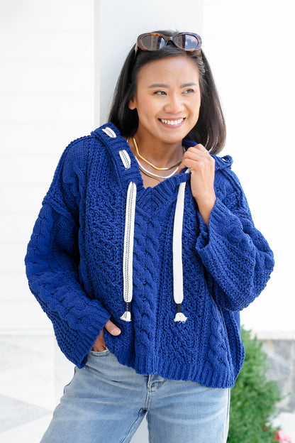 Luxurious Cable Drawstring Hooded Sweater