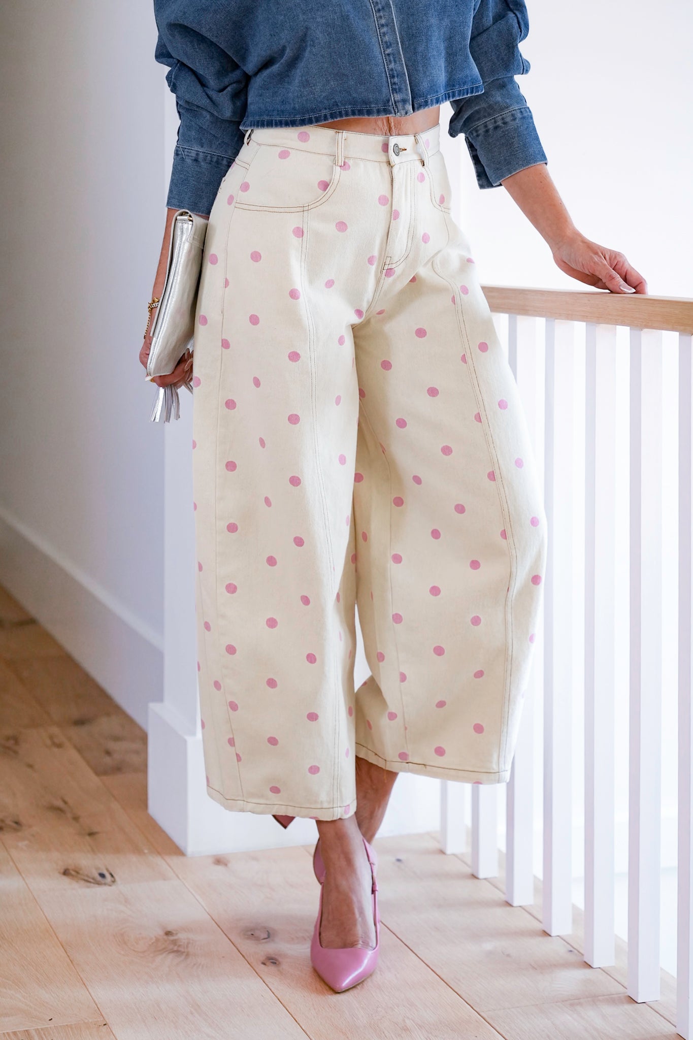 Polka Dot Print Wide Leg Pants