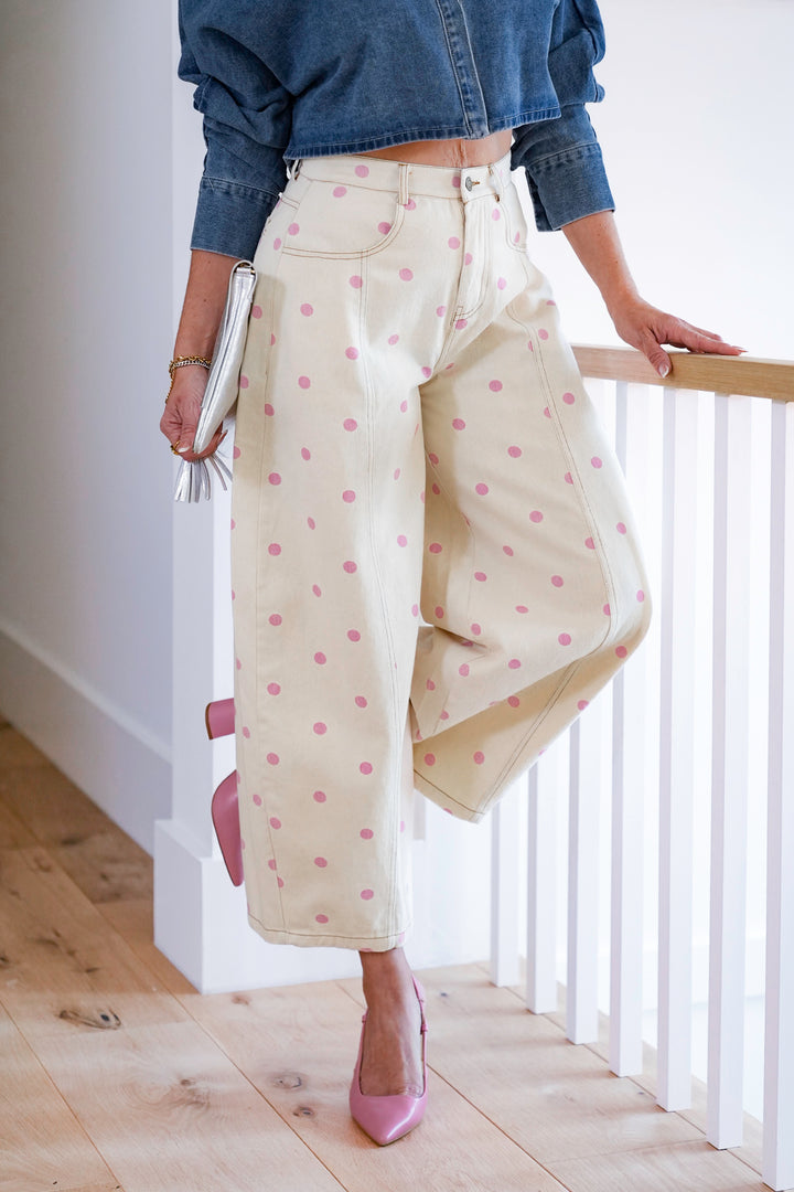 Polka Dot Print Wide Leg Pants