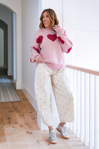 Heart Patch Roll Neck Loose Fit Sweater