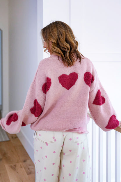 Heart Patch Roll Neck Loose Fit Sweater