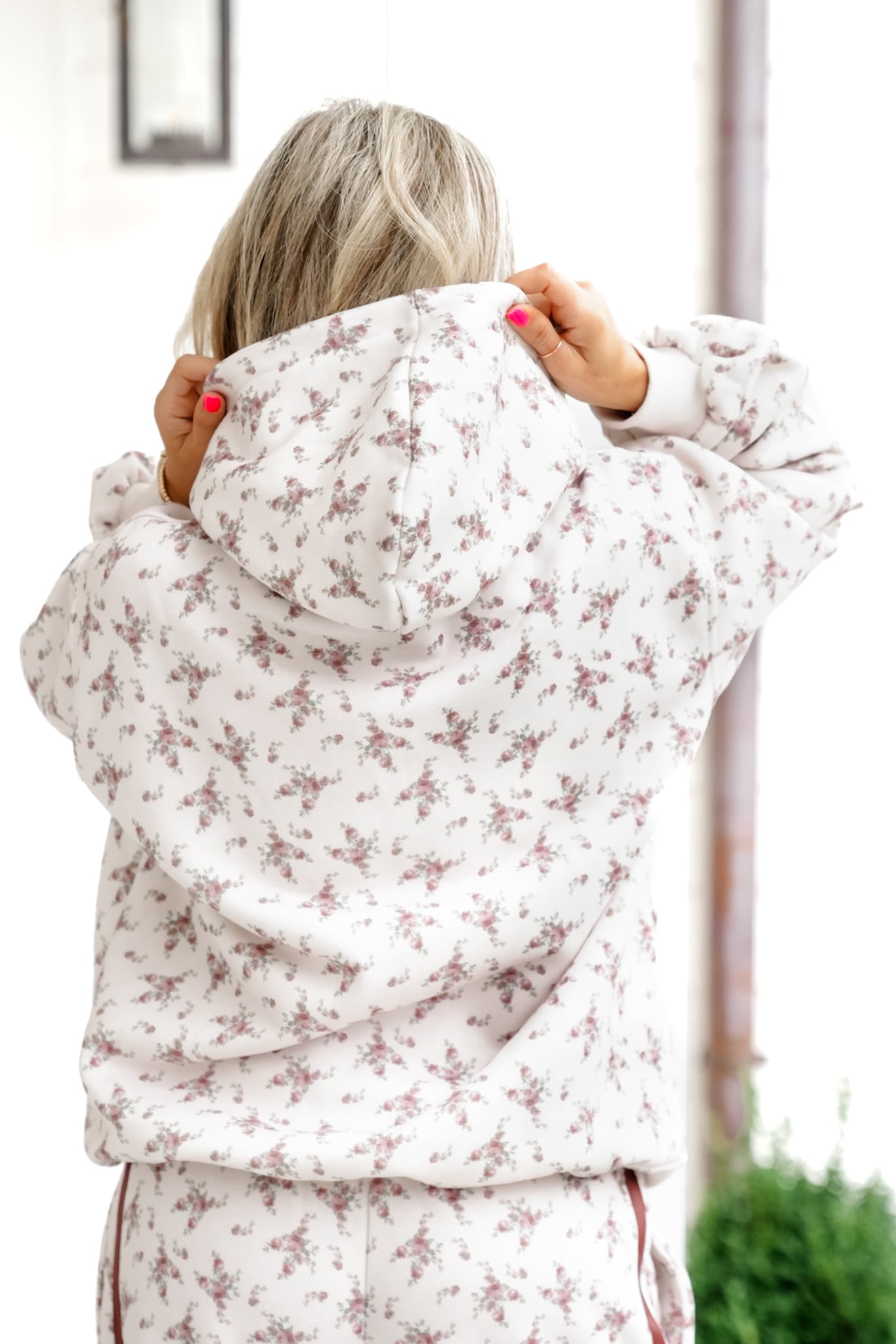 Floral Print Long Sleeve Fleece Hoodie