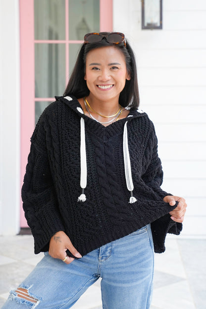 Luxurious Cable Drawstring Hooded Sweater