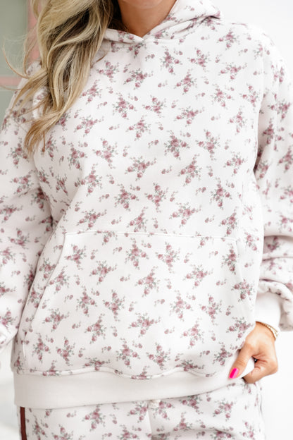 Floral Print Long Sleeve Fleece Hoodie