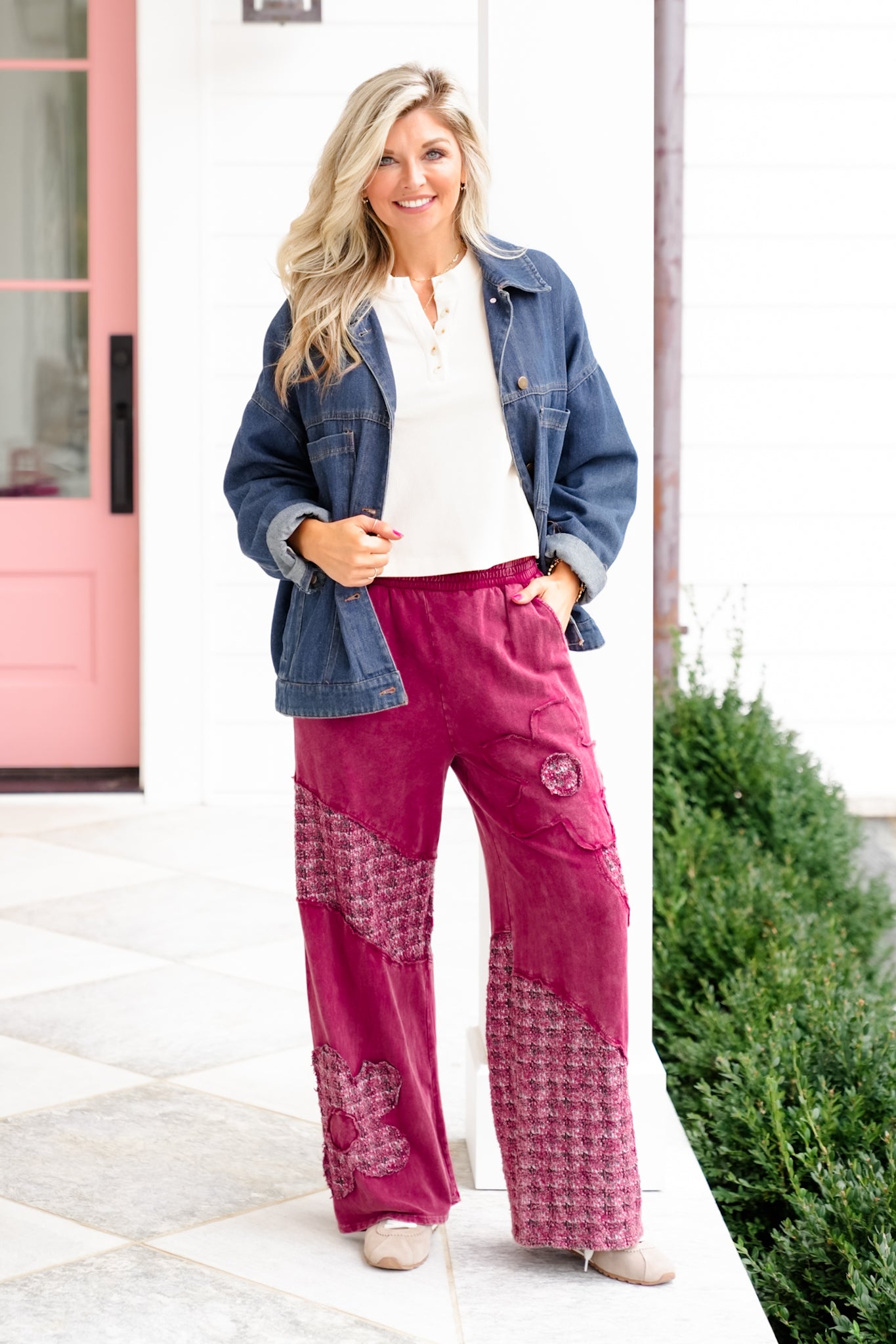 Mineral Washed Daisy Patch Wide Leg Pants