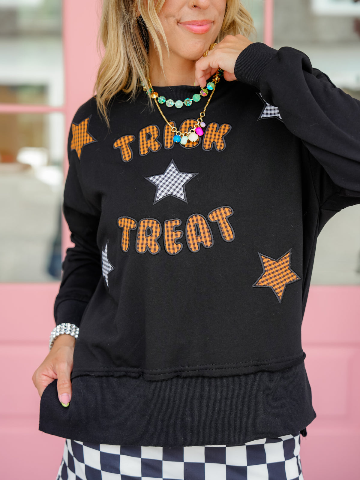 Plus/Reg Long Sleeve Trick or Treat Pullover Sweatshirt - Freckled Poppy