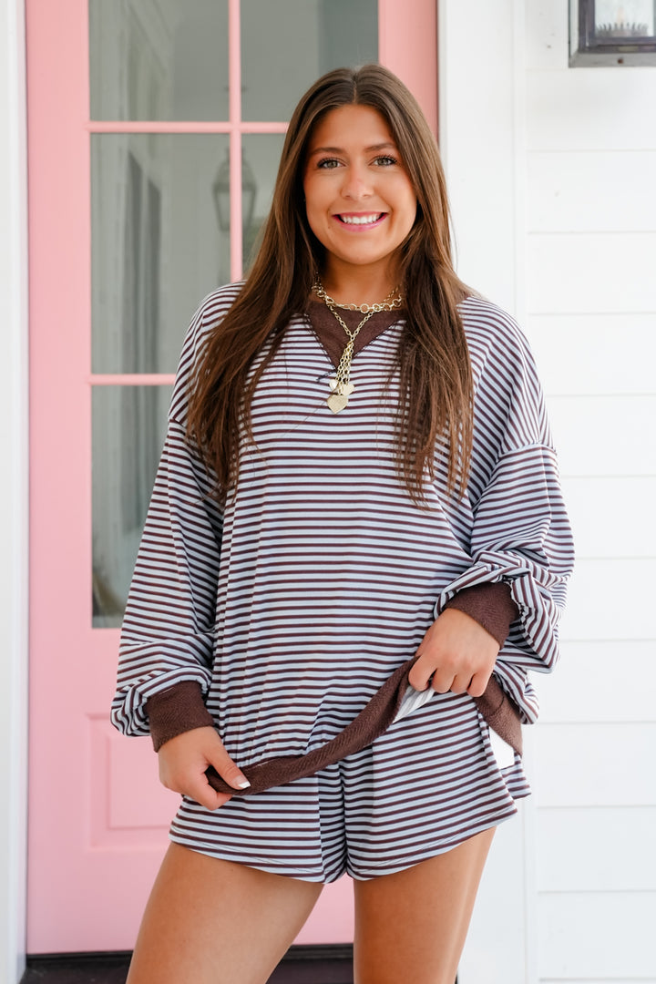 Stripe Print Long Sleeve Pullover Top