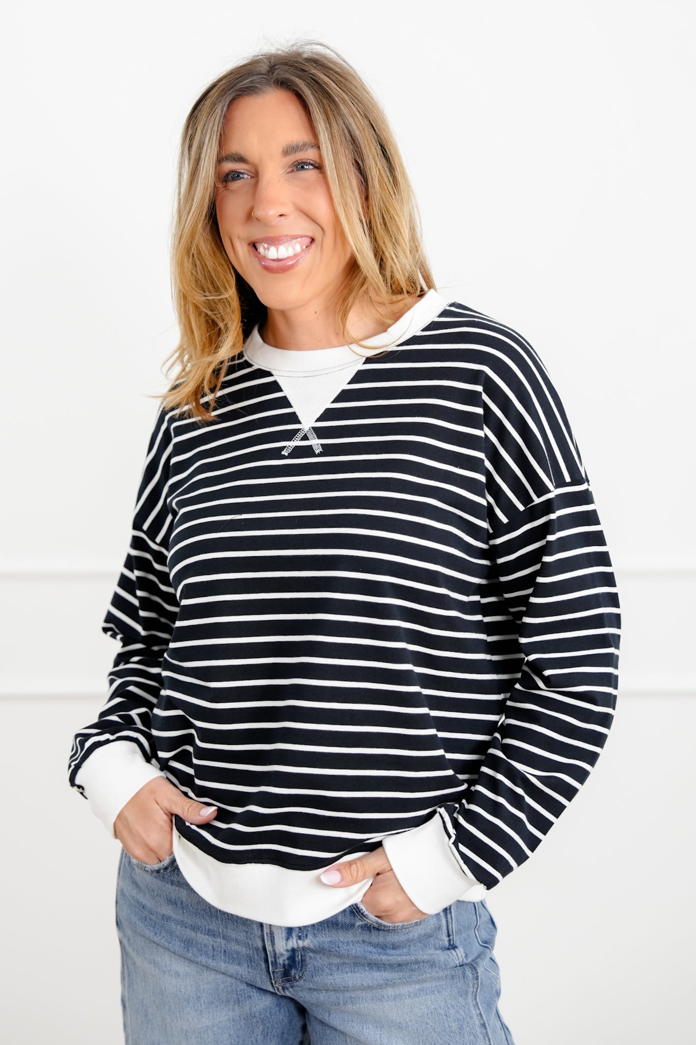 Door Buster! Zenana Striped Long Sleeve Pullover