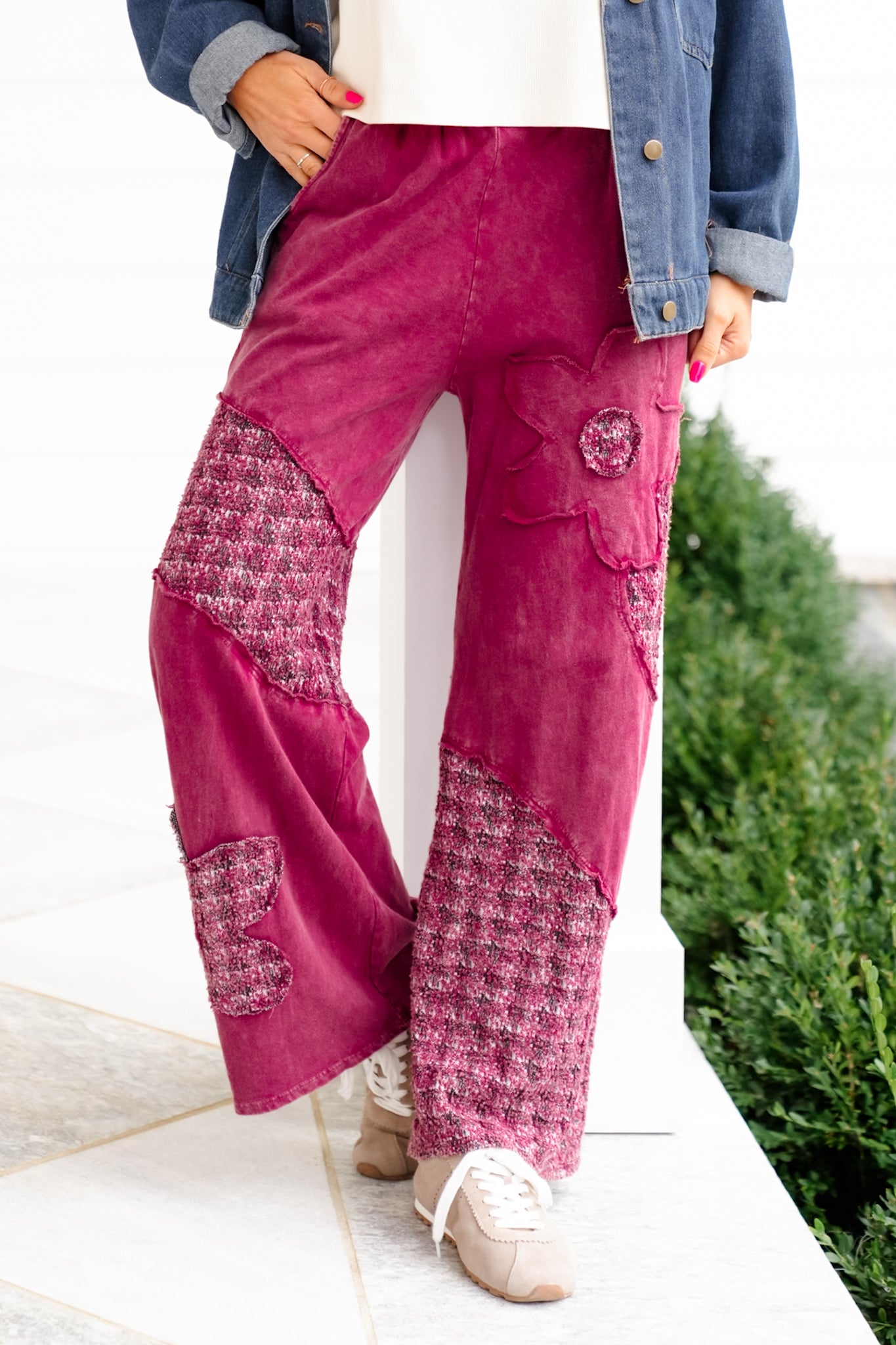 Mineral Washed Daisy Patch Wide Leg Pants