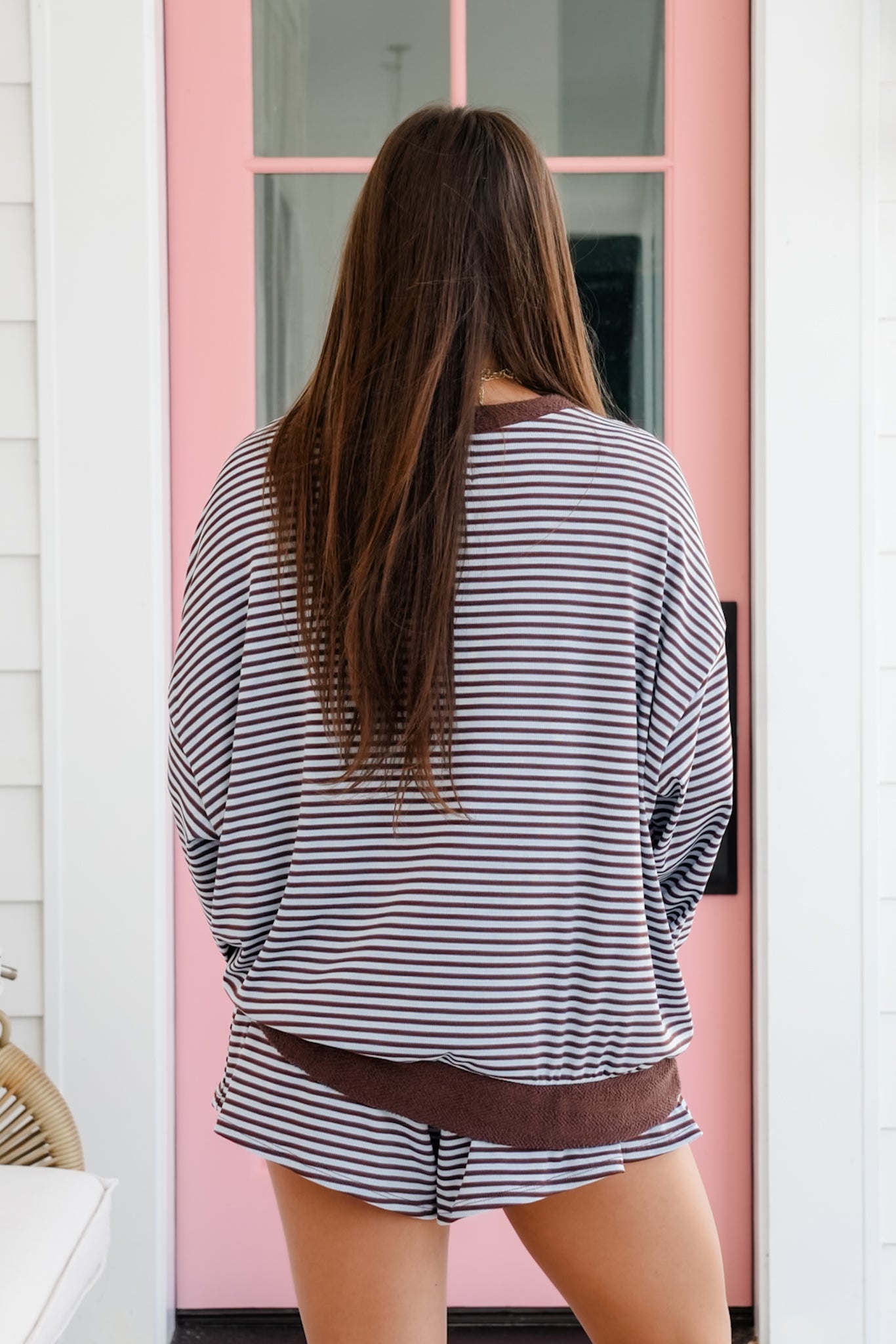 Stripe Print Long Sleeve Pullover Top