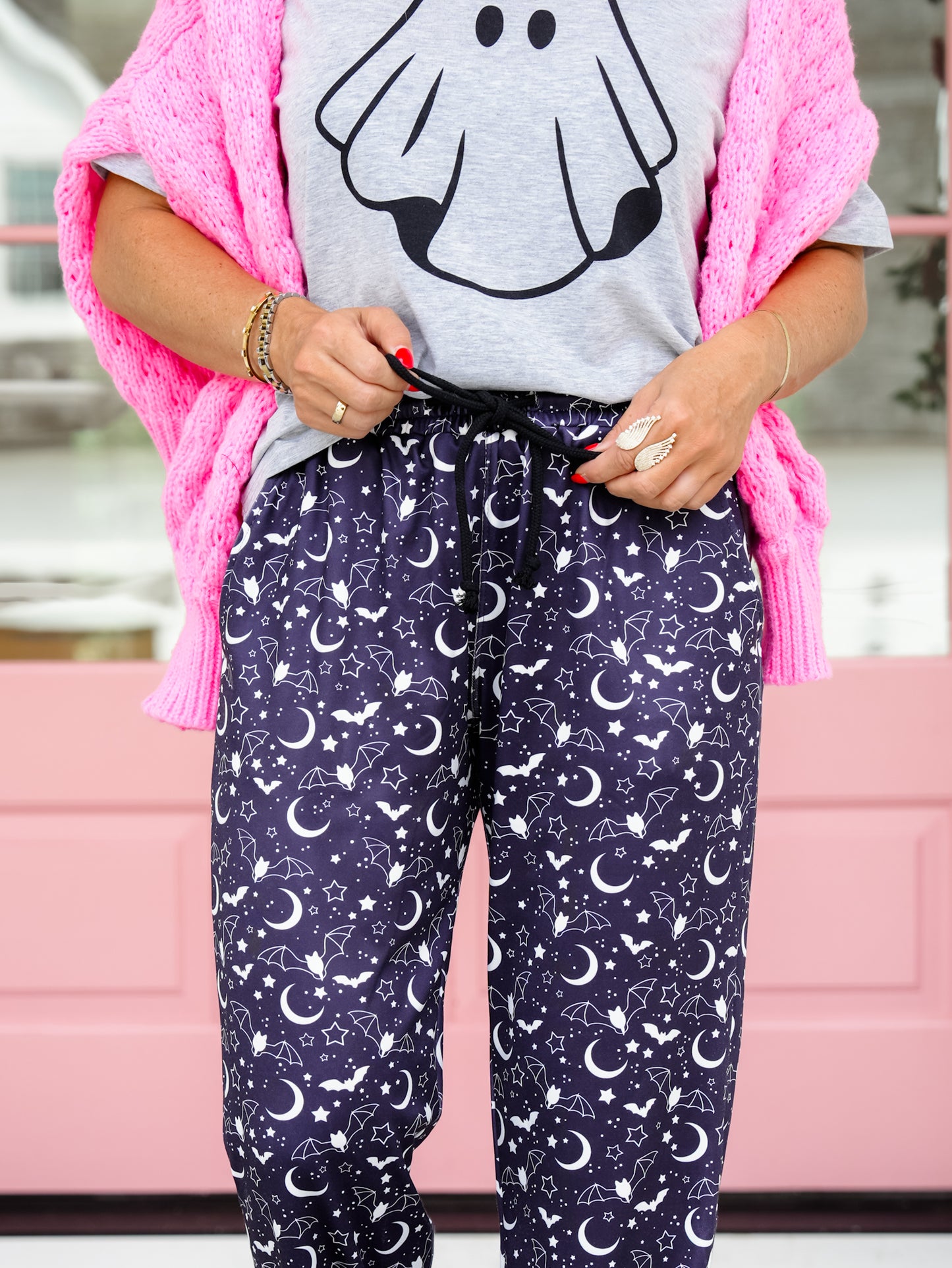 Plus/Reg Midnight Bats Elastic Waist Lounge Pants
