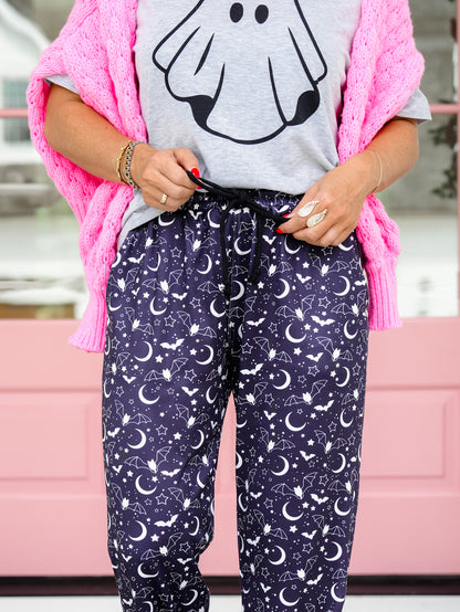Plus/Reg Midnight Bats Elastic Waist Lounge Pants
