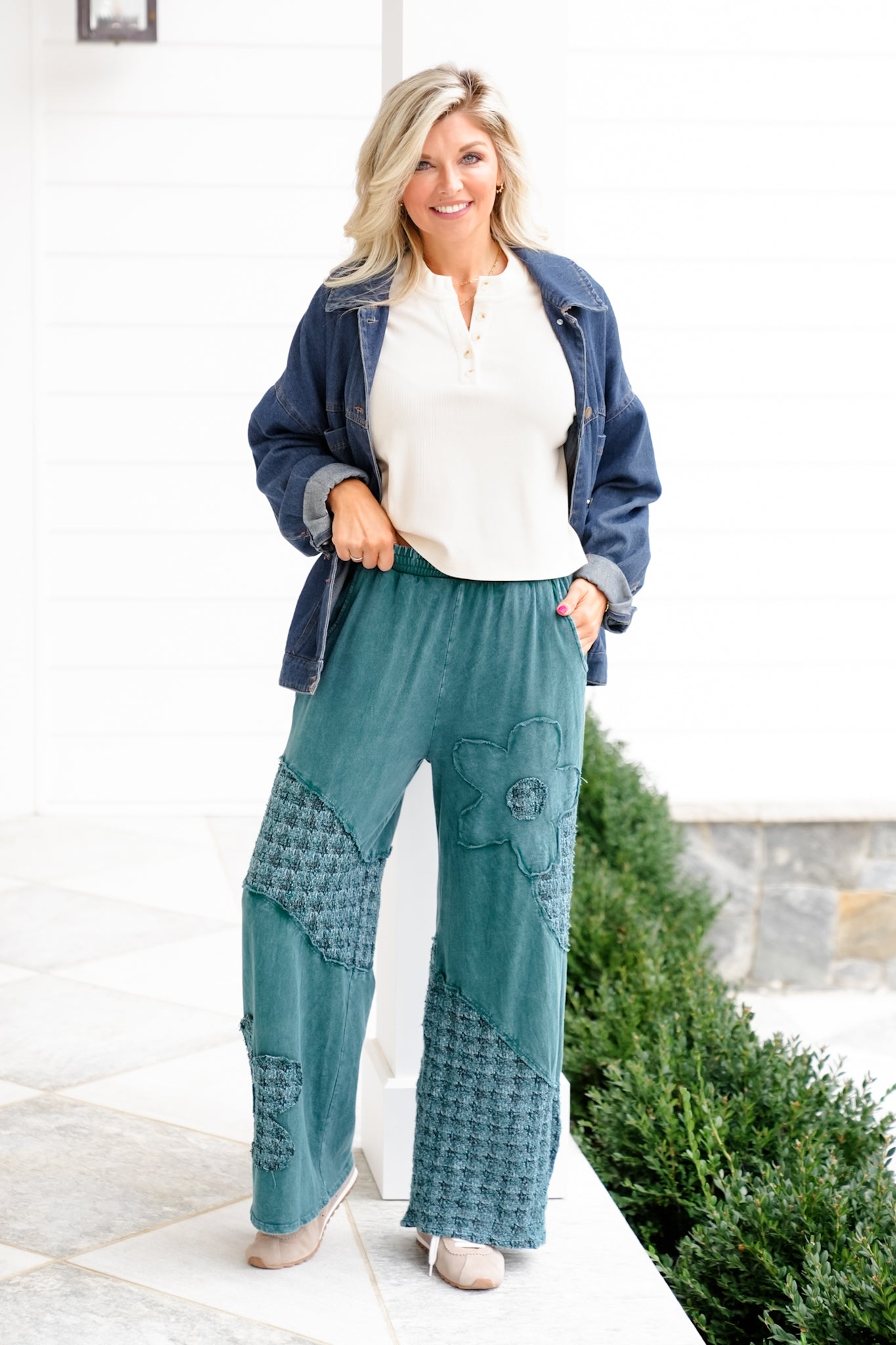 Mineral Washed Daisy Patch Wide Leg Pants