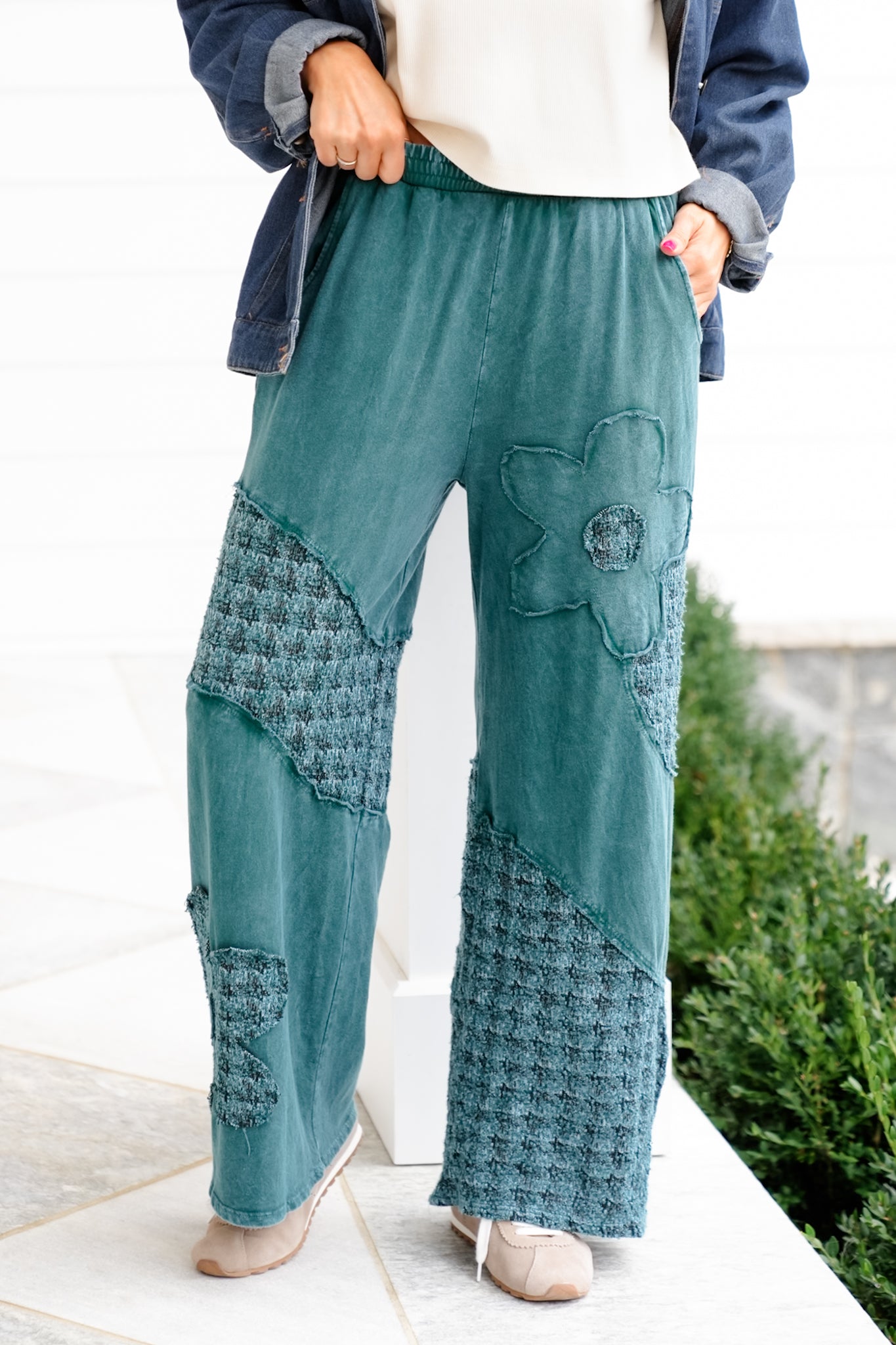 Mineral Washed Daisy Patch Wide Leg Pants