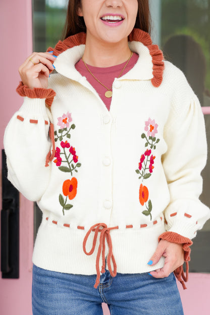 Floral Embroidered Long Sleeve Knit Cardigan
