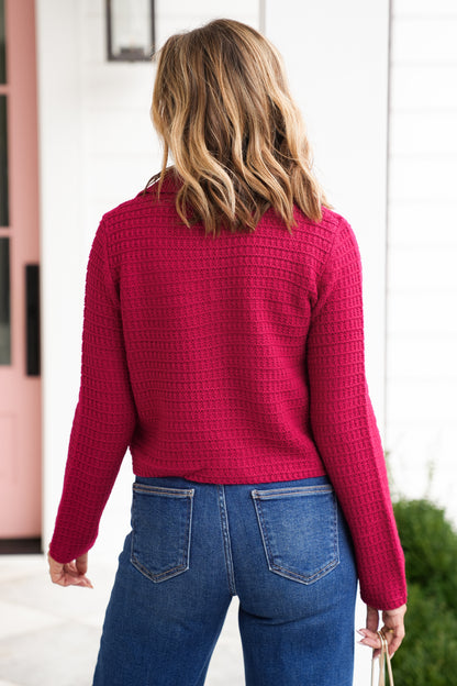 Textured Knit Long Sleeve Cardigan with Gold Buttons