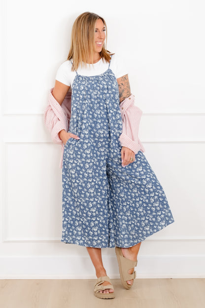 Floral Print Sleeveless Wide Leg Jumpsuit