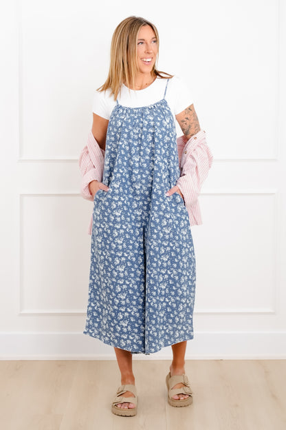 Floral Print Sleeveless Wide Leg Jumpsuit