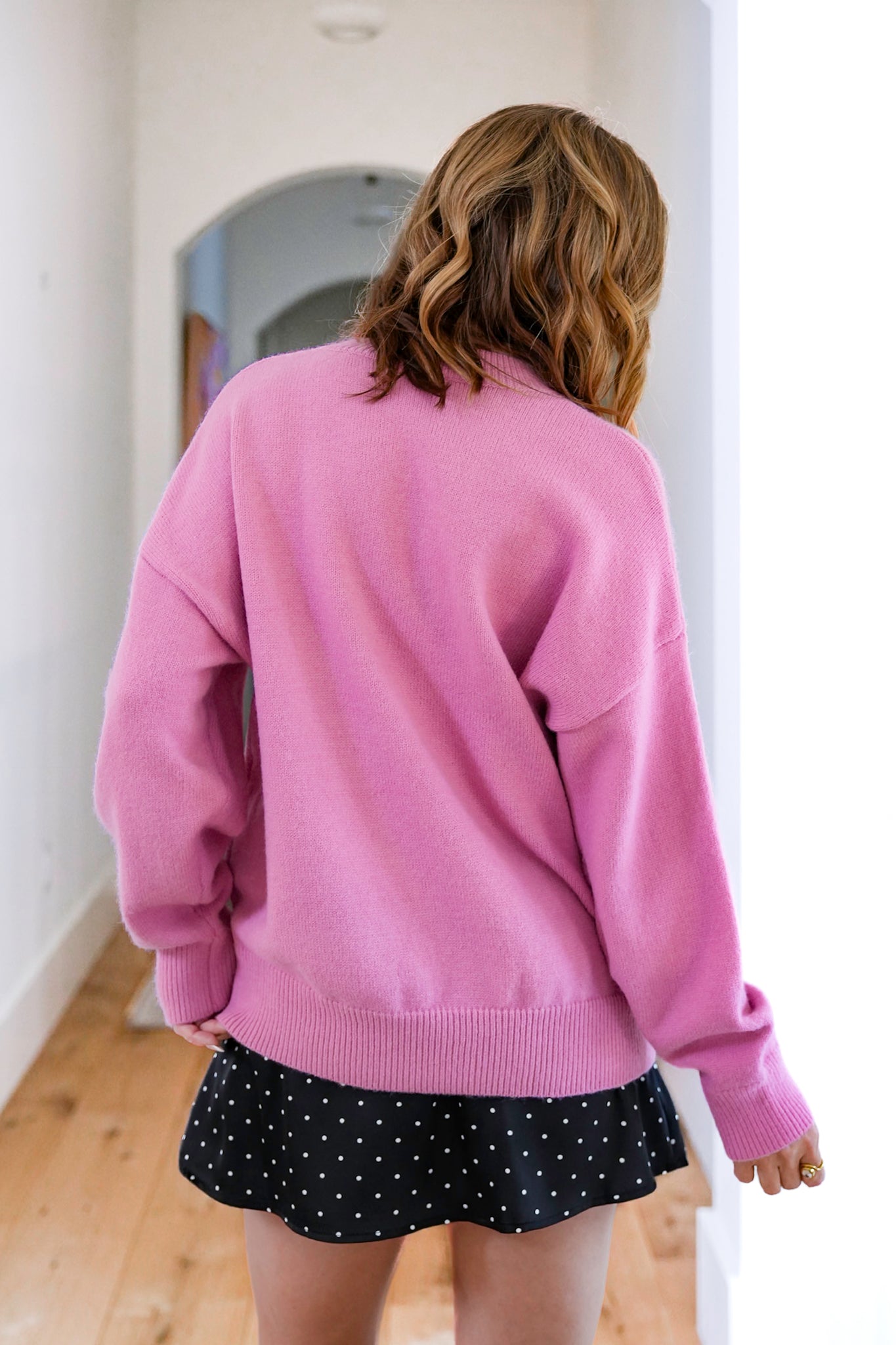 Plus/Reg Pink Long Sleeve Pullover Sweater with Heart Detail