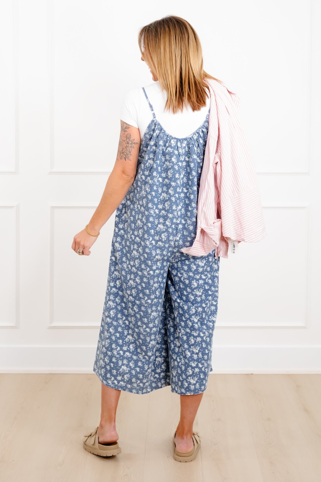 Floral Print Sleeveless Wide Leg Jumpsuit