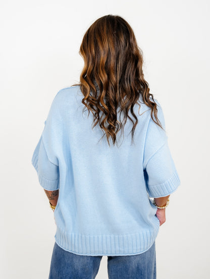 Solid Color Short Sleeve Crewneck Sweater