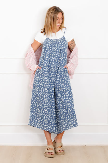 Floral Print Sleeveless Wide Leg Jumpsuit