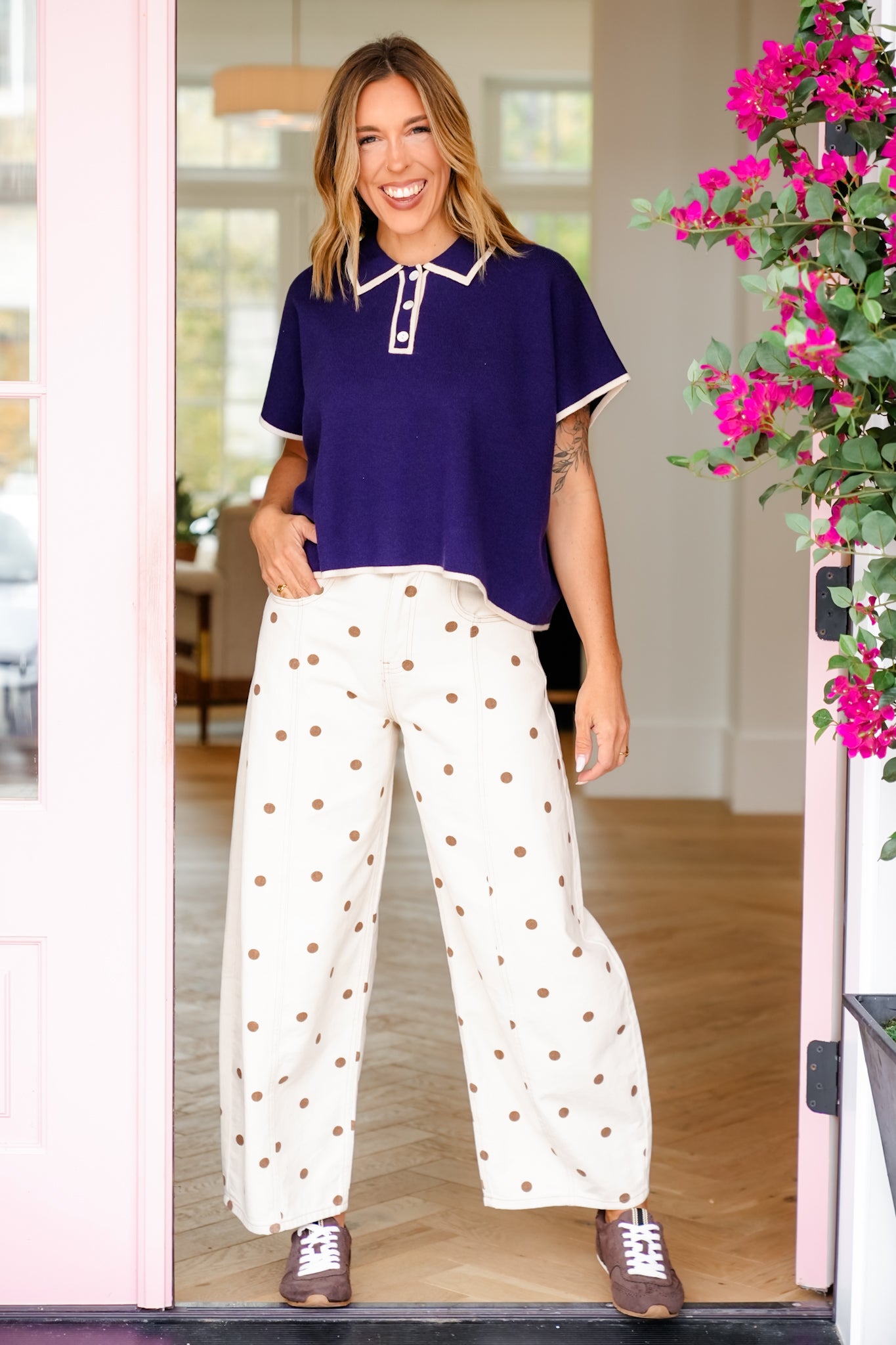 Short Sleeve Half Button Down Top