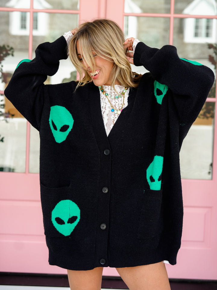 Alien Pattern Long Sleeve Button Down Cardigan