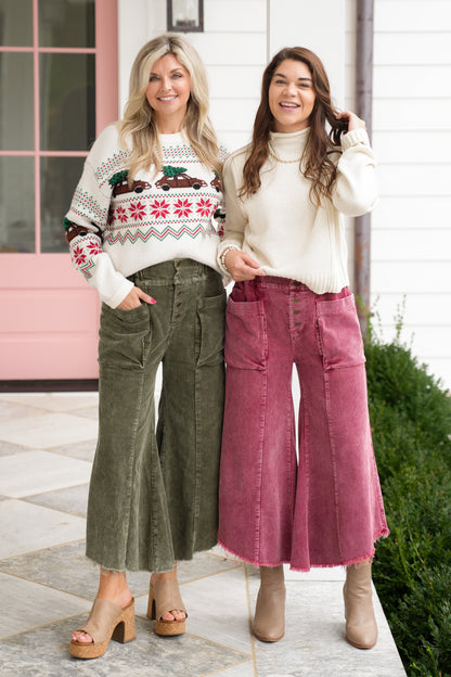 Mineral Wash Cropped Fray Hem Pants