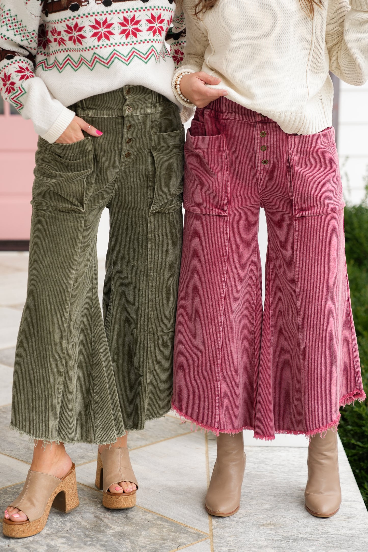 Mineral Wash Cropped Fray Hem Pants