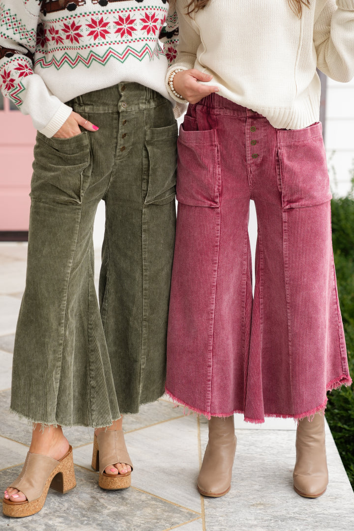 Mineral Wash Cropped Fray Hem Pants