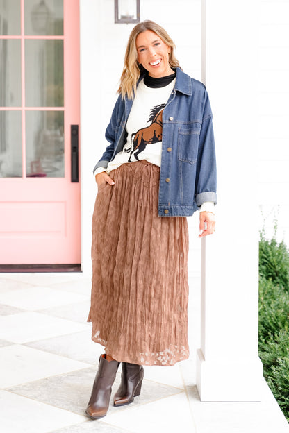 Lace Ruffle Elastic Waist Maxi Skirt