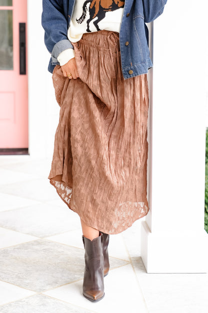 Lace Ruffle Elastic Waist Maxi Skirt