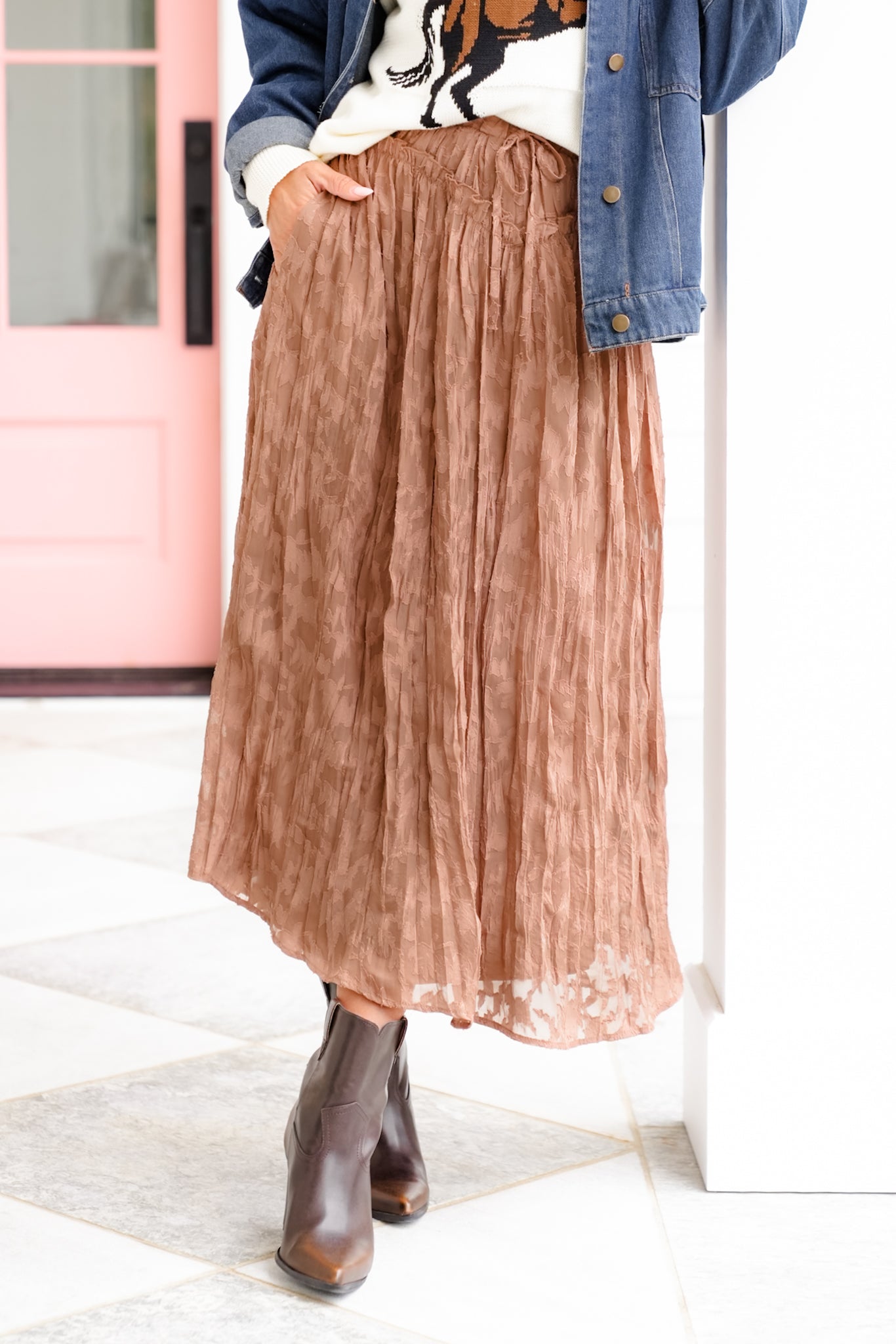 Lace Ruffle Elastic Waist Maxi Skirt