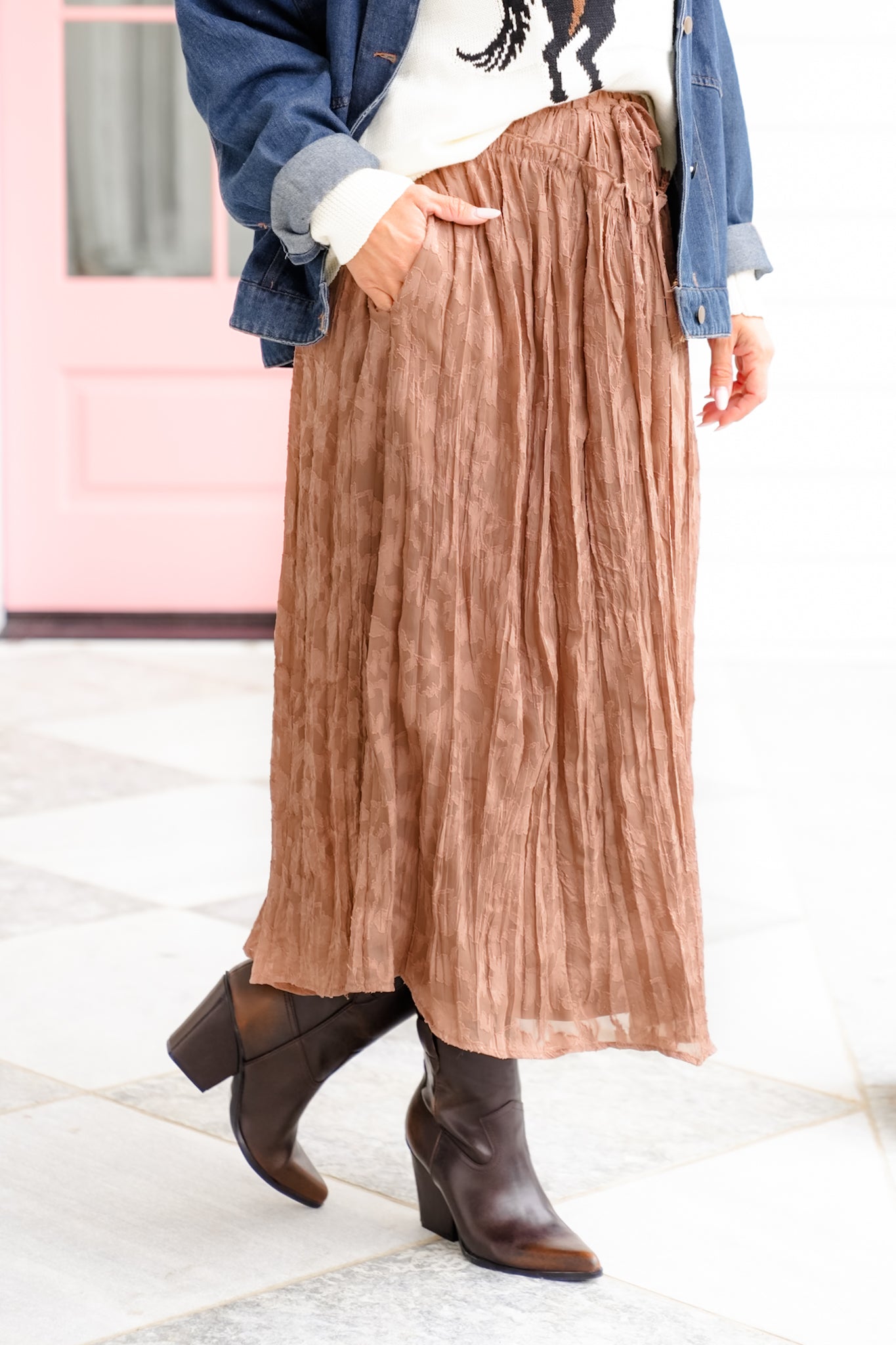 Lace Ruffle Elastic Waist Maxi Skirt