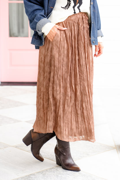 Lace Ruffle Elastic Waist Maxi Skirt