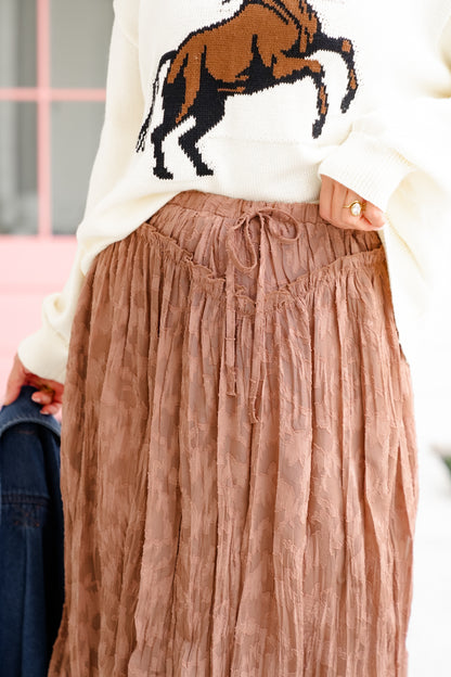 Lace Ruffle Elastic Waist Maxi Skirt