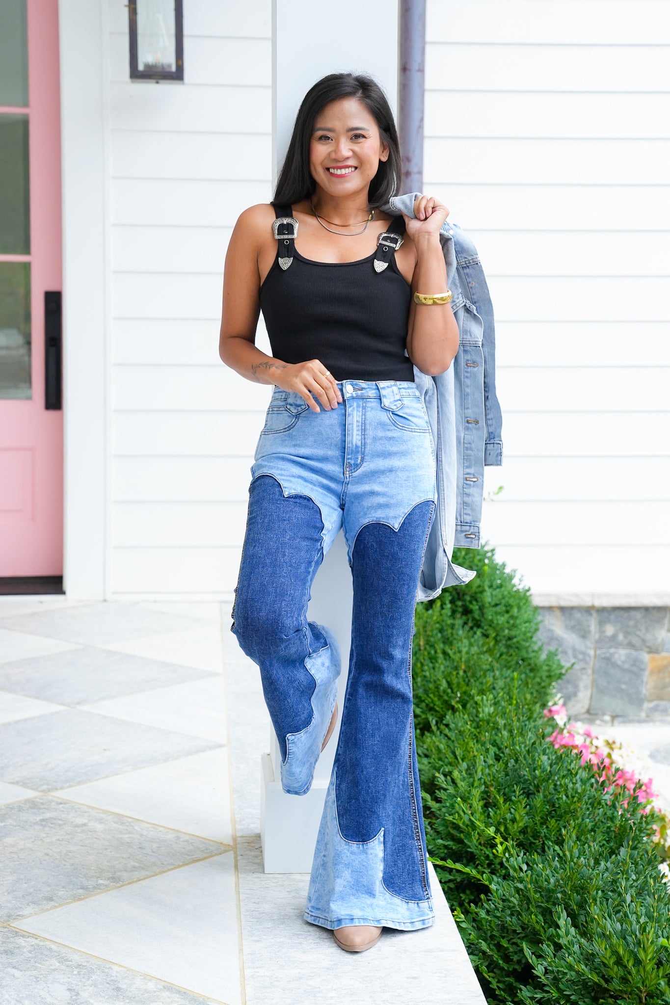Sleeveless Ribbed Knit Bodysuit with Buckle Strap Detail